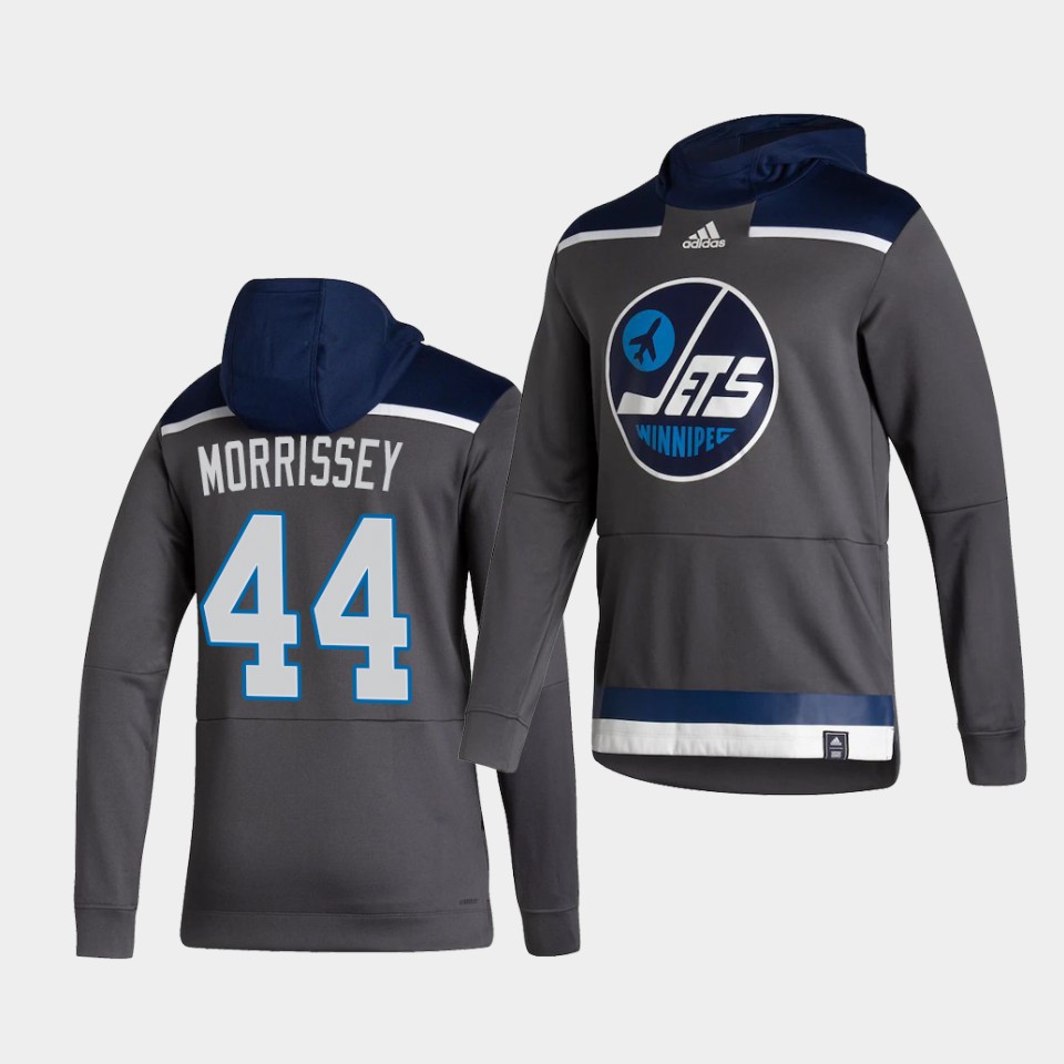 Men Winnipeg Jets #44 Morrissey Grey NHL 2021 Adidas Pullover Hoodie Jersey